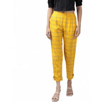 Seduva Women's Casual Checked Rayon Trouser Pant (Yellow)