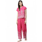 Seduva Women's Casual Short Sleeve Printed Rayon Pajama Set (Pink)