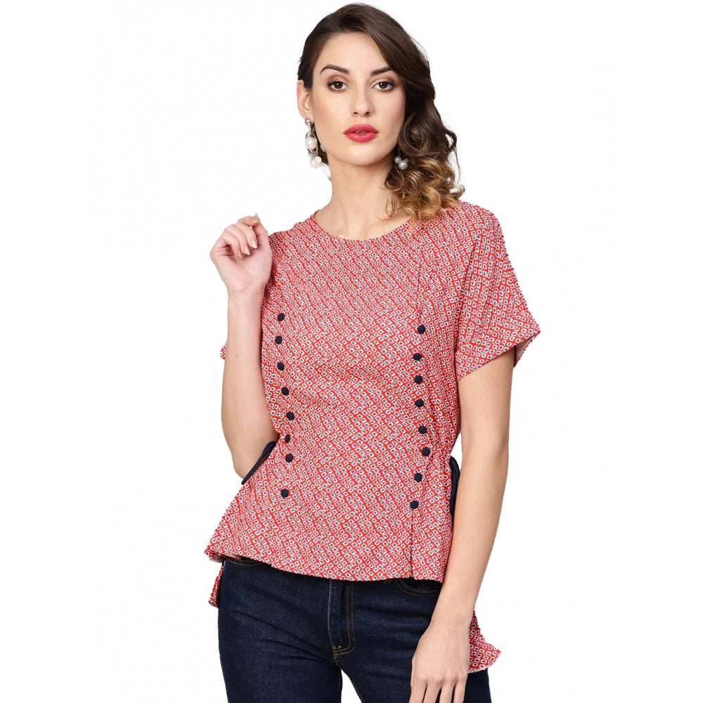 Seduva Women's Casual Short Sleeve Geometric Rayon Top (Red)