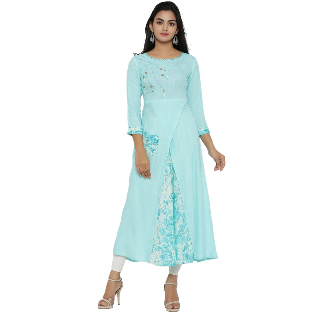Seduva Women's Casual 3/4 th Sleeve Embroidery Rayon Kurti (Sky Blue)