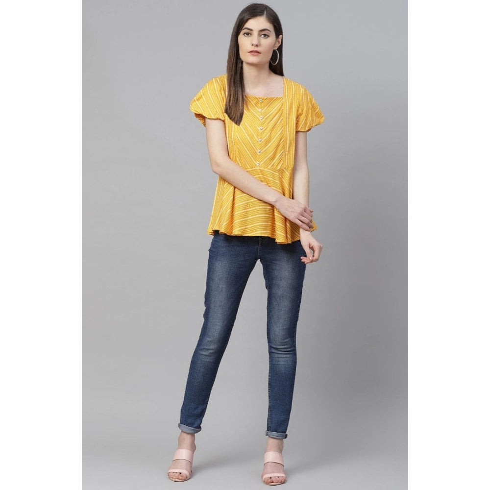 Seduva Women's Casual Short Sleeves Stripe Printed Rayon Top (Mustard)