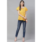 Seduva Women's Casual Short Sleeves Stripe Printed Rayon Top (Mustard)