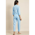 Seduva Women's Casual 3/4 th Sleeve Floral Printed Rayon Shirt With Pyjama Pant Night Suit Set (Blue)