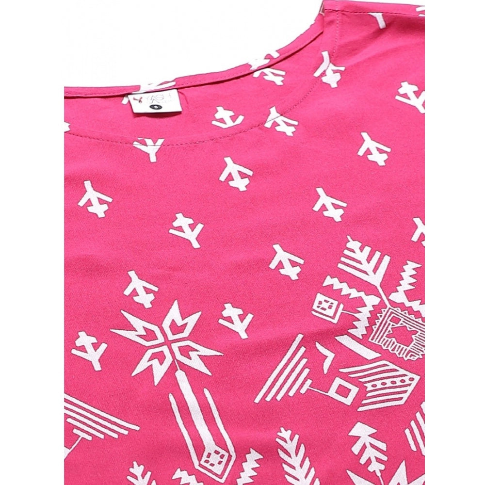 Seduva Women's Casual Short Sleeve Printed Rayon Pajama Set (Pink)