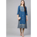 Seduva Women's Casual 3/4 th Sleeve Floral Printed Rayon Kurti (Blue)