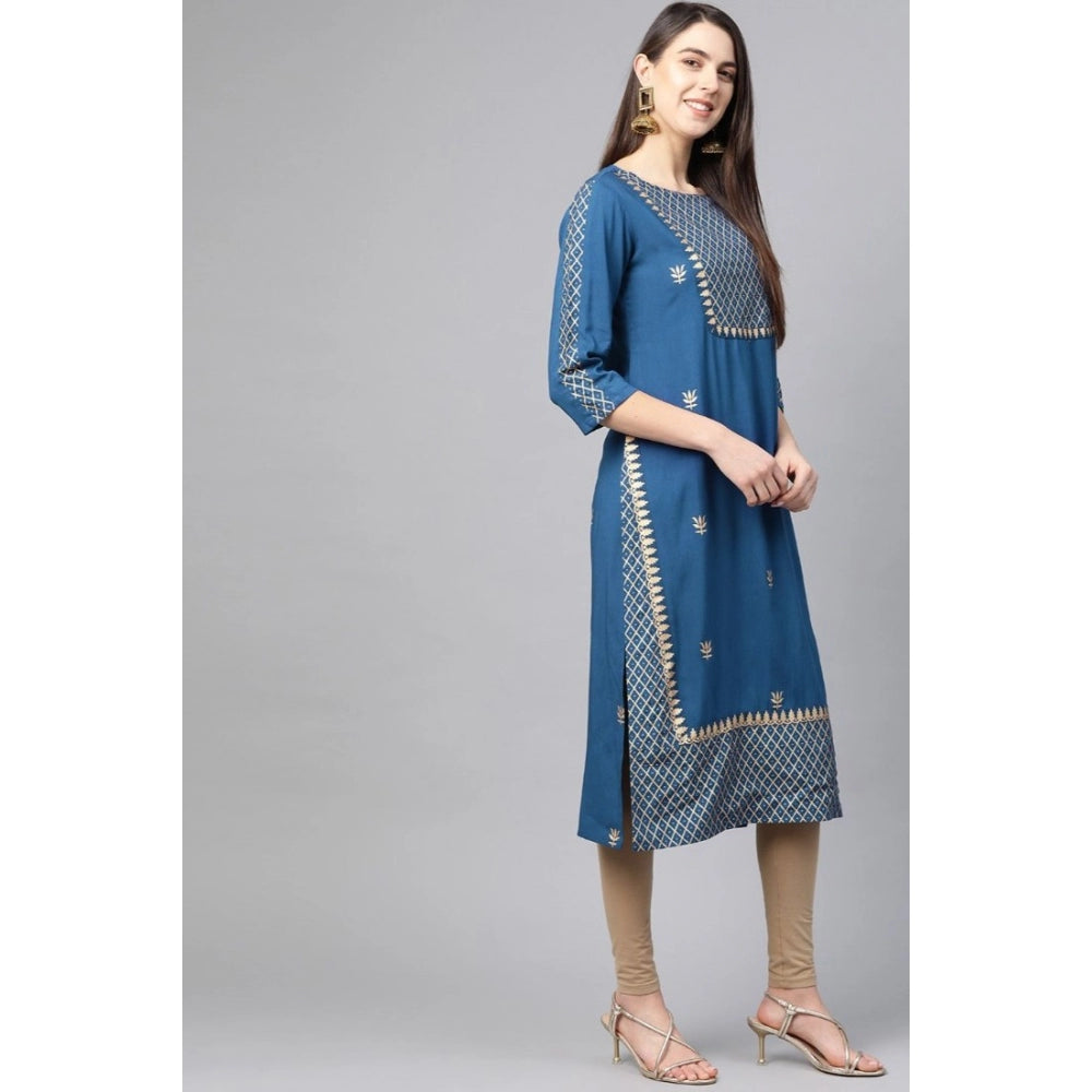 Seduva Women's Casual 3/4 th Sleeve Floral Printed Rayon Kurti (Blue)