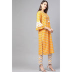 Seduva Women's Casual 3/4 th Sleeve Floral Printed Cotton Kurti Set (Mustard)