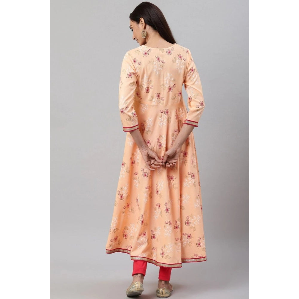 Seduva Women's Casual 3/4 th Sleeve Floral Printed Rayon Kurti (Peach)