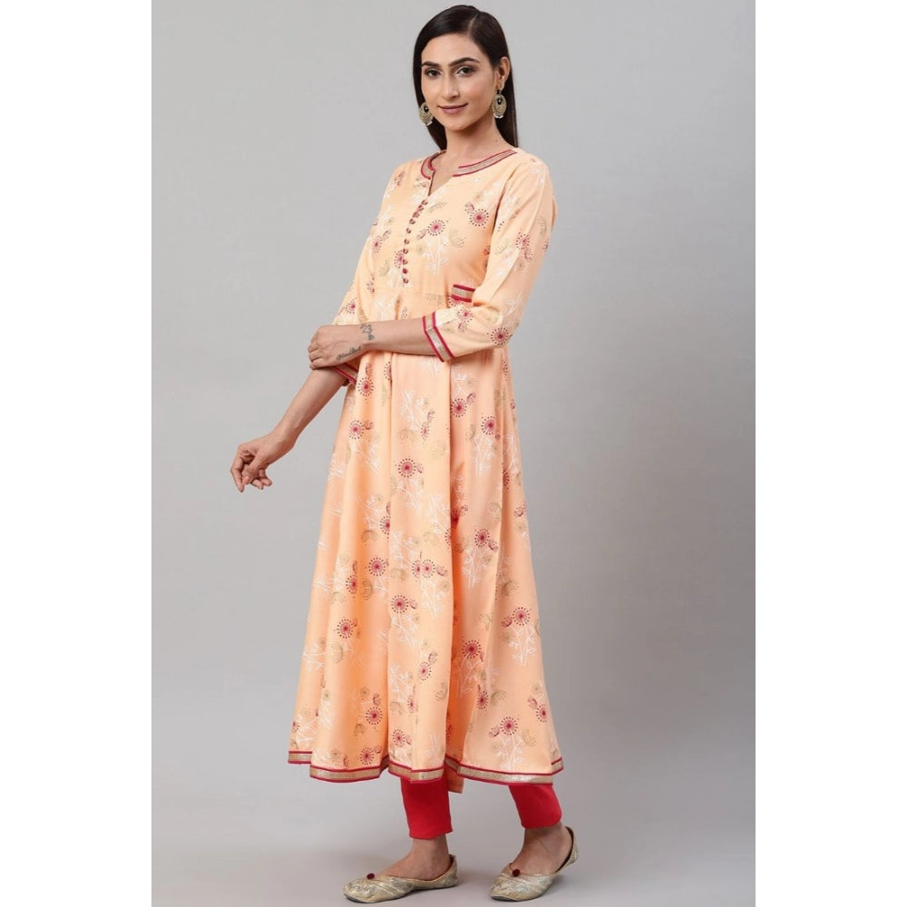 Seduva Women's Casual 3/4 th Sleeve Floral Printed Rayon Kurti (Peach)