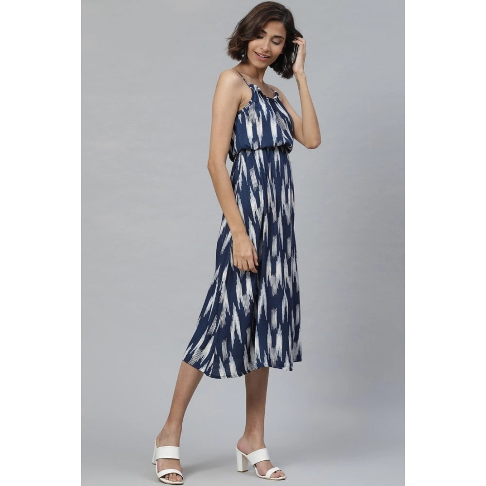 Seduva Women's Casual Sleeveless Ikat Print Rayon Dress (Blue)