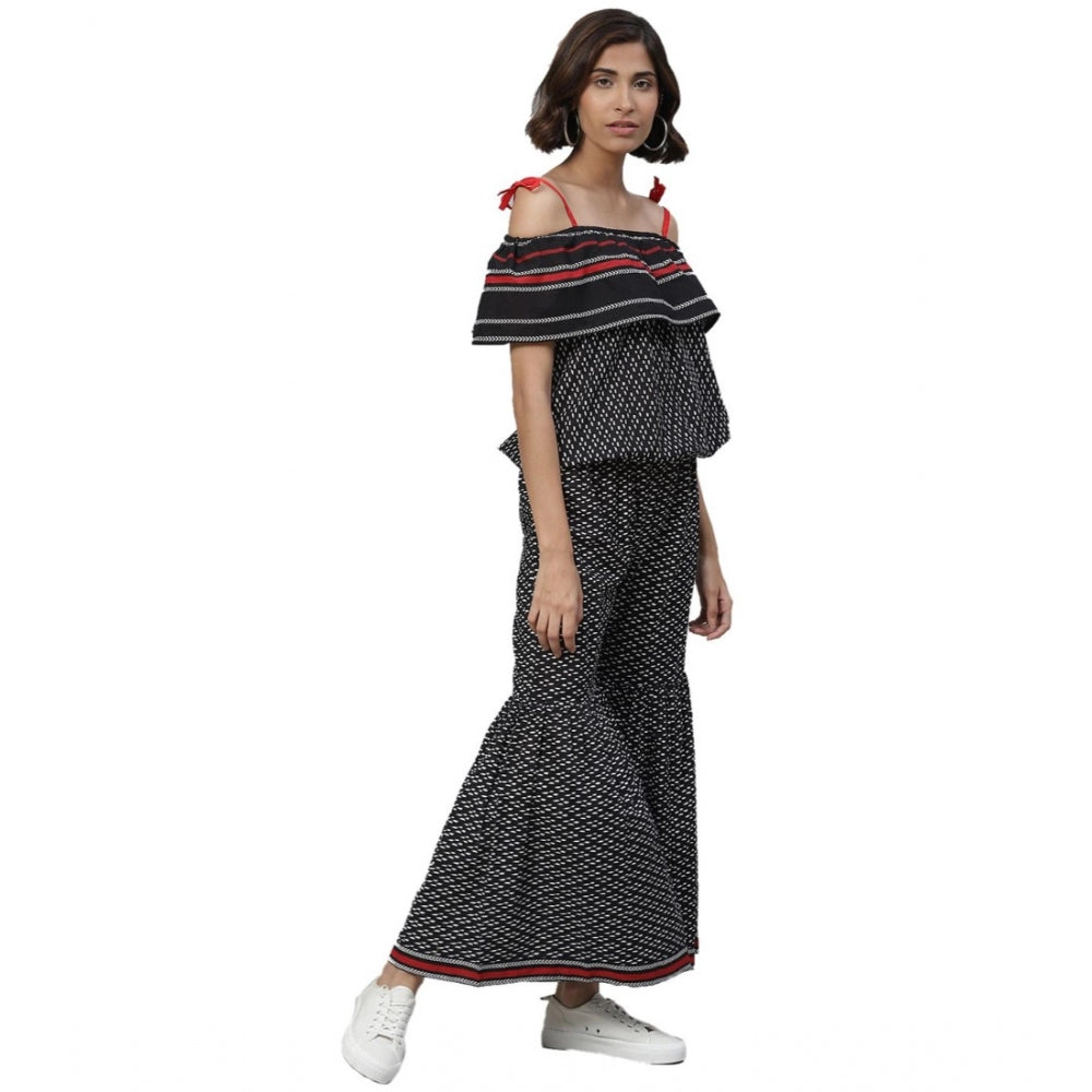 Seduva Women's Casual shoulder sleeve Geomatrical Printed Cotton Dress (Black)