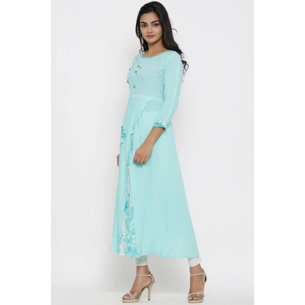 Seduva Women's Casual 3/4 th Sleeve Embroidery Rayon Kurti (Sky Blue)