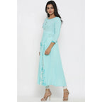 Seduva Women's Casual 3/4 th Sleeve Embroidery Rayon Kurti (Sky Blue)