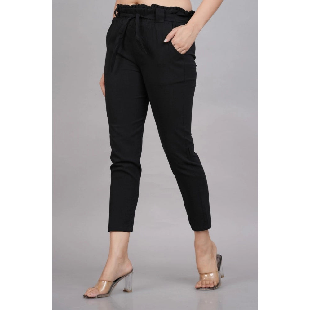 Seduva Women's Casual Solid Lycra Trouser Pant (Black)