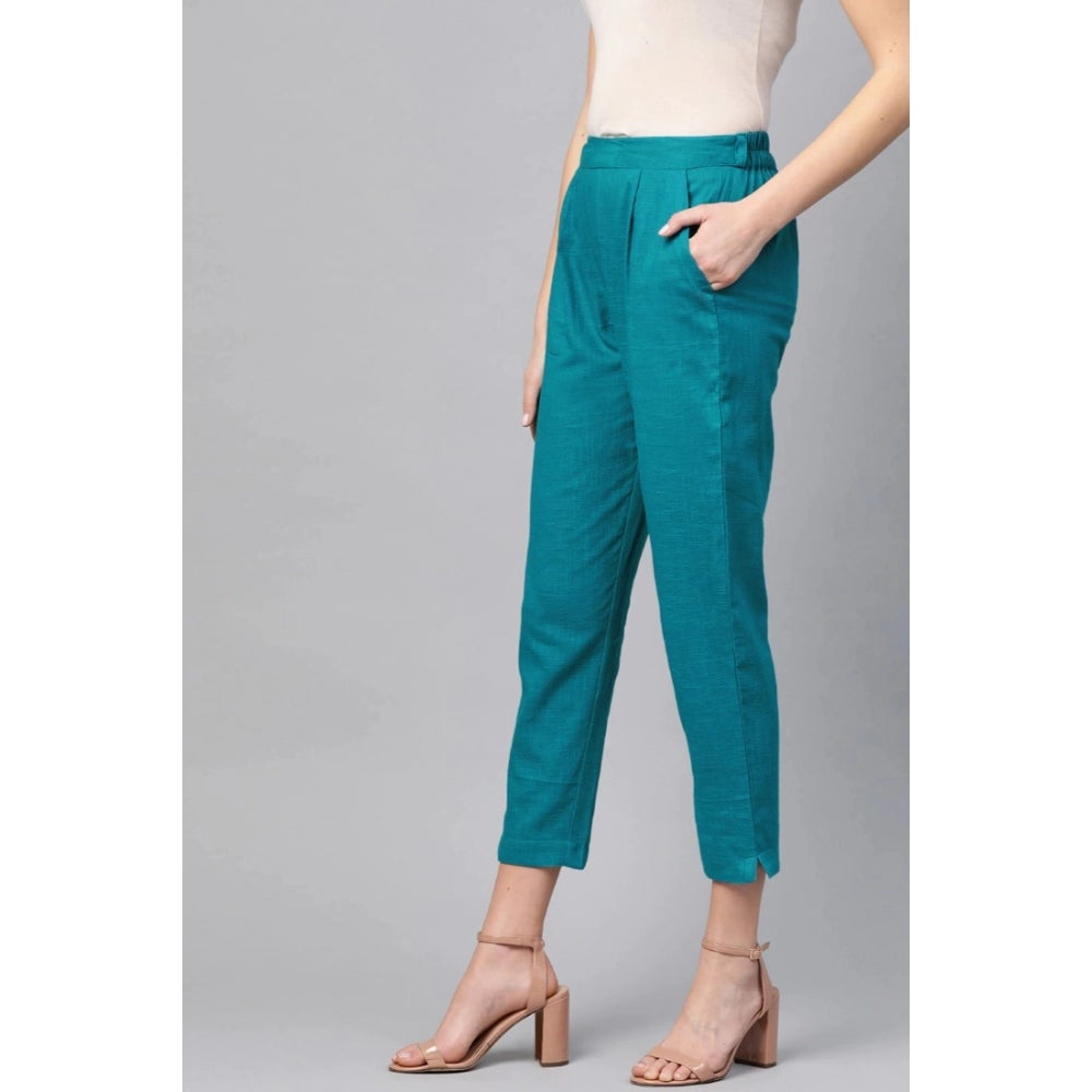 Seduva Women's Casual Solid Cotton Slub Trouser Pant (Rama Blue)