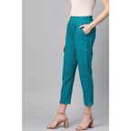 Seduva Women's Casual Solid Cotton Slub Trouser Pant (Rama Blue)