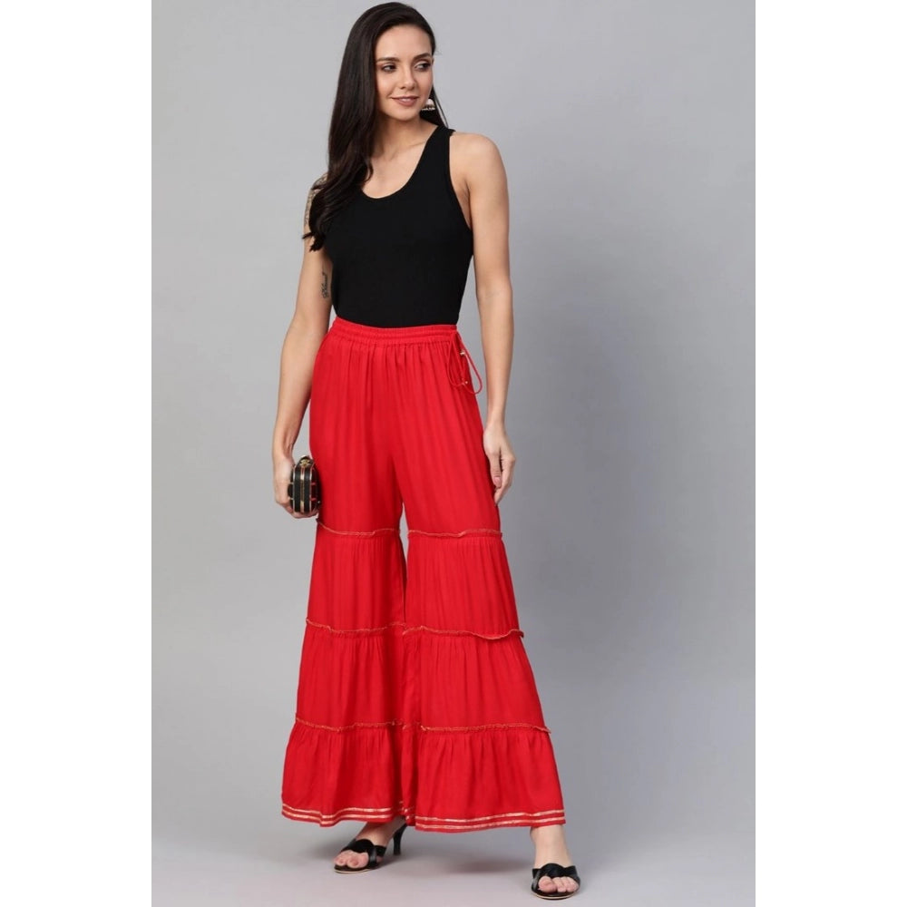 Seduva Women's Casual Solid Rayon Sharara (Red)