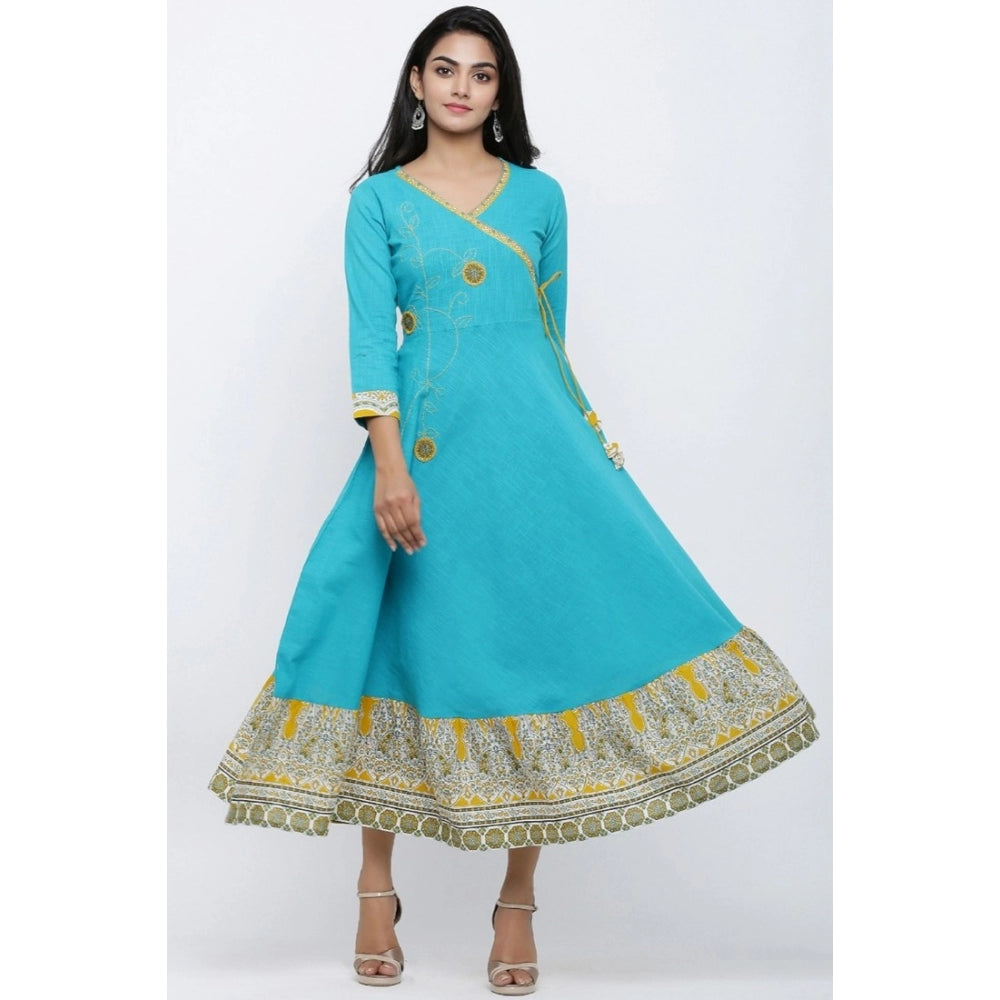 Seduva Women's Casual 3/4 th Sleeve Embroidery Cotton Blend Kurti (Torque Green)