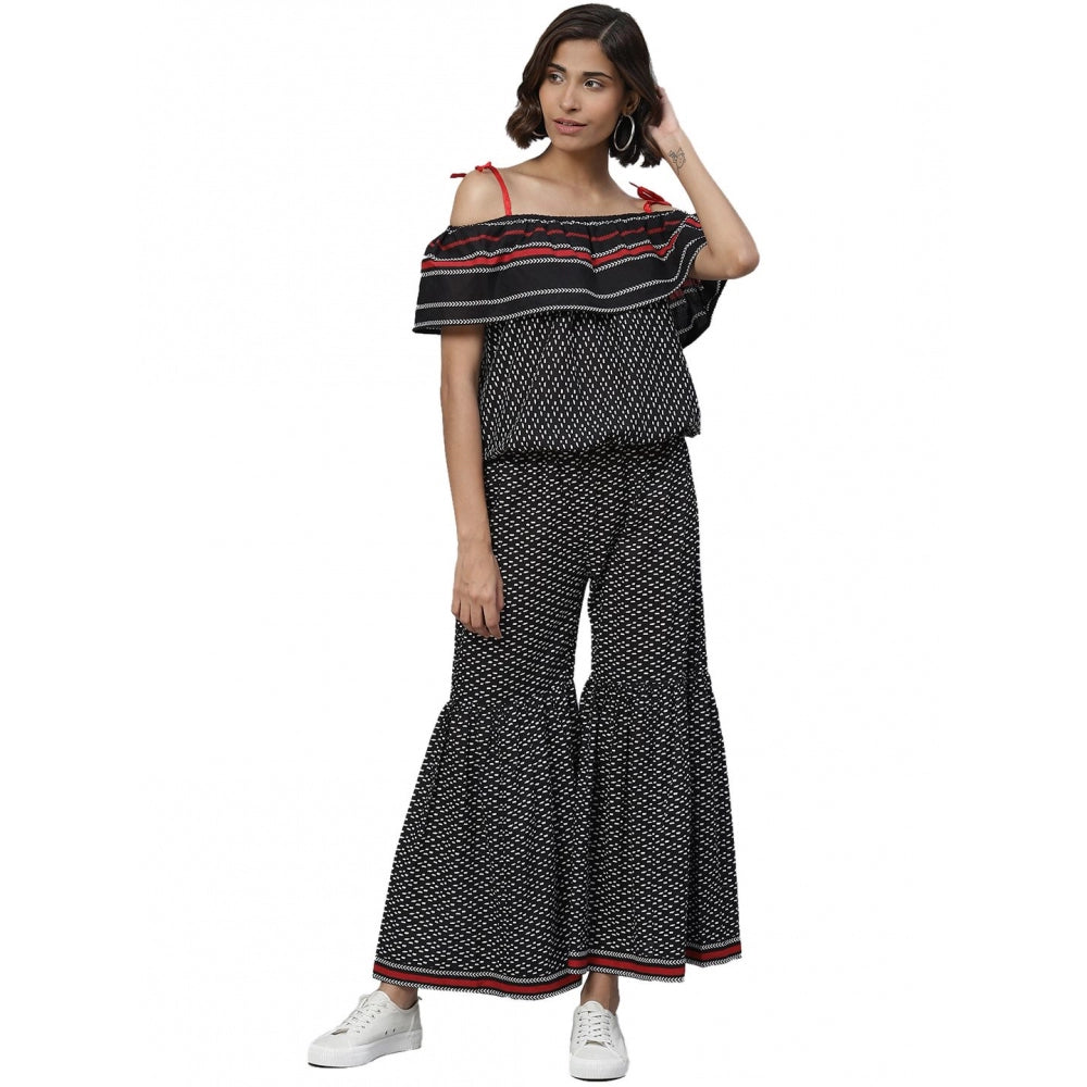 Seduva Women's Casual shoulder sleeve Geomatrical Printed Cotton Dress (Black)