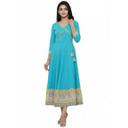 Seduva Women's Casual 3/4 th Sleeve Embroidery Cotton Blend Kurti (Torque Green)