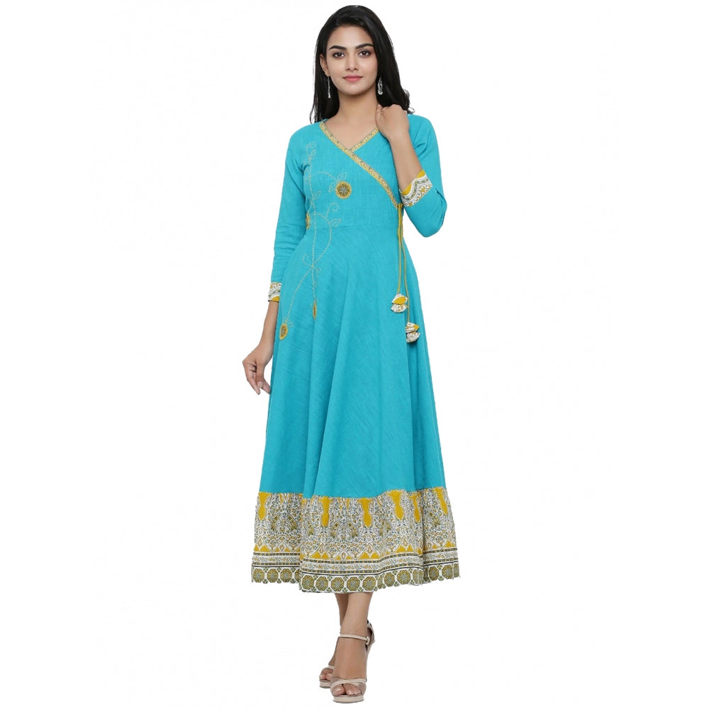 Seduva Women's Casual 3/4 th Sleeve Embroidery Cotton Blend Kurti (Torque Green)