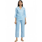 Seduva Women's Casual 3/4 th Sleeve Floral Printed Rayon Shirt With Pyjama Pant Night Suit Set (Blue)