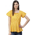 Seduva Women's Casual Short Sleeves Stripe Printed Rayon Top (Mustard)