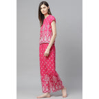 Seduva Women's Casual Short Sleeve Printed Rayon Pajama Set (Pink)