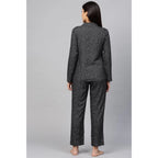 Seduva Women's Casual Full Sleeves Polka Dot Printed Rayon Shirt With Pyjama Pant Night Suit Set (Grey)