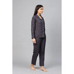Seduva Women's Casual Full Sleeves Polka Dot Printed Rayon Shirt With Pyjama Pant Night Suit Set (Grey)
