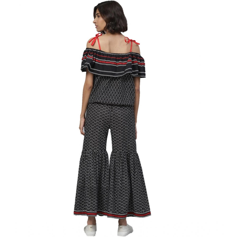 Seduva Women's Casual shoulder sleeve Geomatrical Printed Cotton Dress (Black)