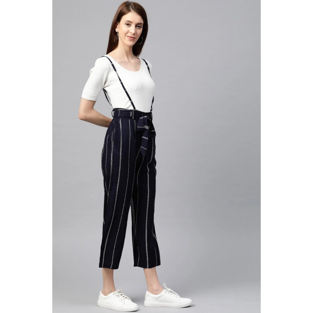 Seduva Women's Casual Short Sleeve Striped Rayon Dungaree (Blue)