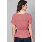 Seduva Women's Casual Short Sleeve Geometric Rayon Top (Red)
