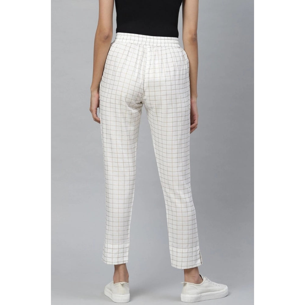 Seduva Women's Casual Checked Rayon Trouser Pant (White)