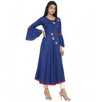 Seduva Women's Casual Bell Sleeves Embroidery Rayon Kurti (Blue)