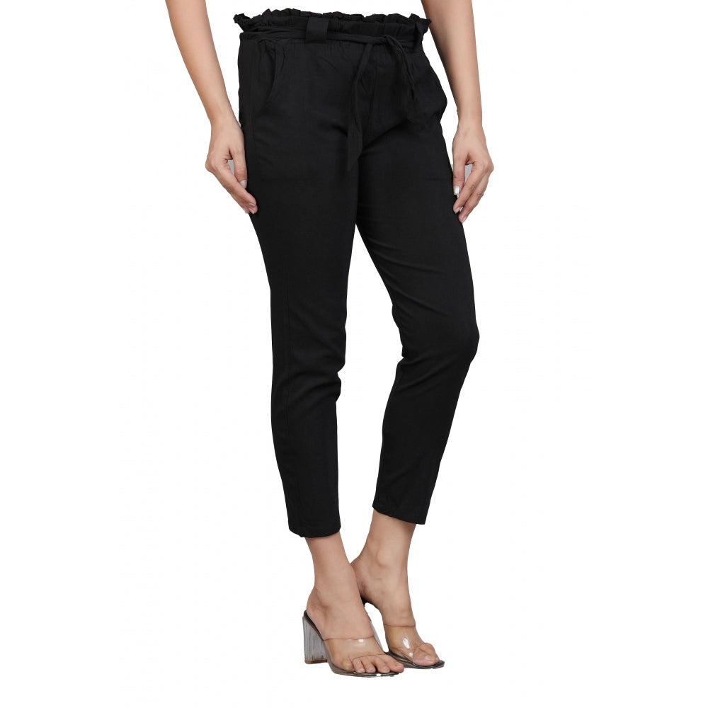 Seduva Women's Casual Solid Lycra Trouser Pant (Black)