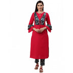 Seduva Women's Casual Bell Sleeves Floral Printed Cotton Kurti Set (Rani Pink)