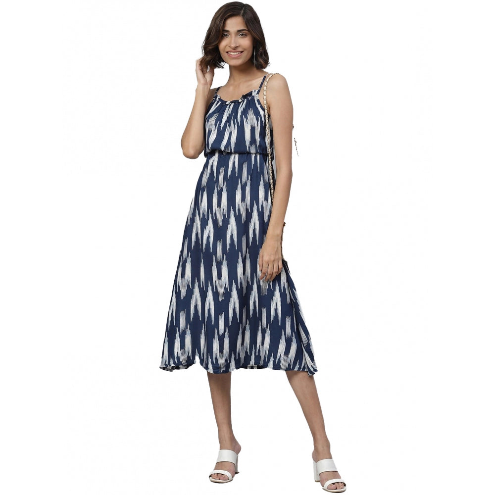 Seduva Women's Casual Sleeveless Ikat Print Rayon Dress (Blue)