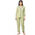 Seduva Women's Casual 3/4 Sleeve Floral Printed Rayon Shirt With Pyjama Pant Night Suit Set (Green)