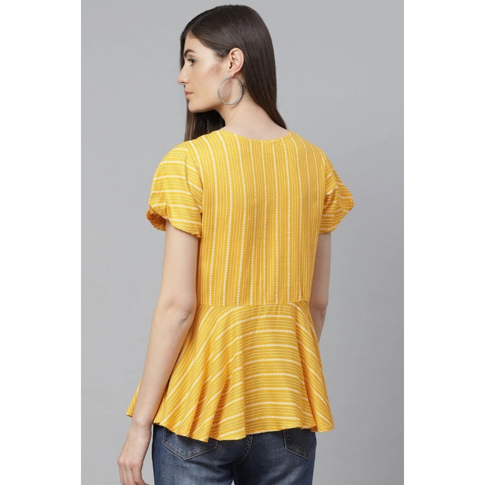 Seduva Women's Casual Short Sleeves Stripe Printed Rayon Top (Mustard)