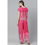 Seduva Women's Casual Short Sleeve Printed Rayon Pajama Set (Pink)
