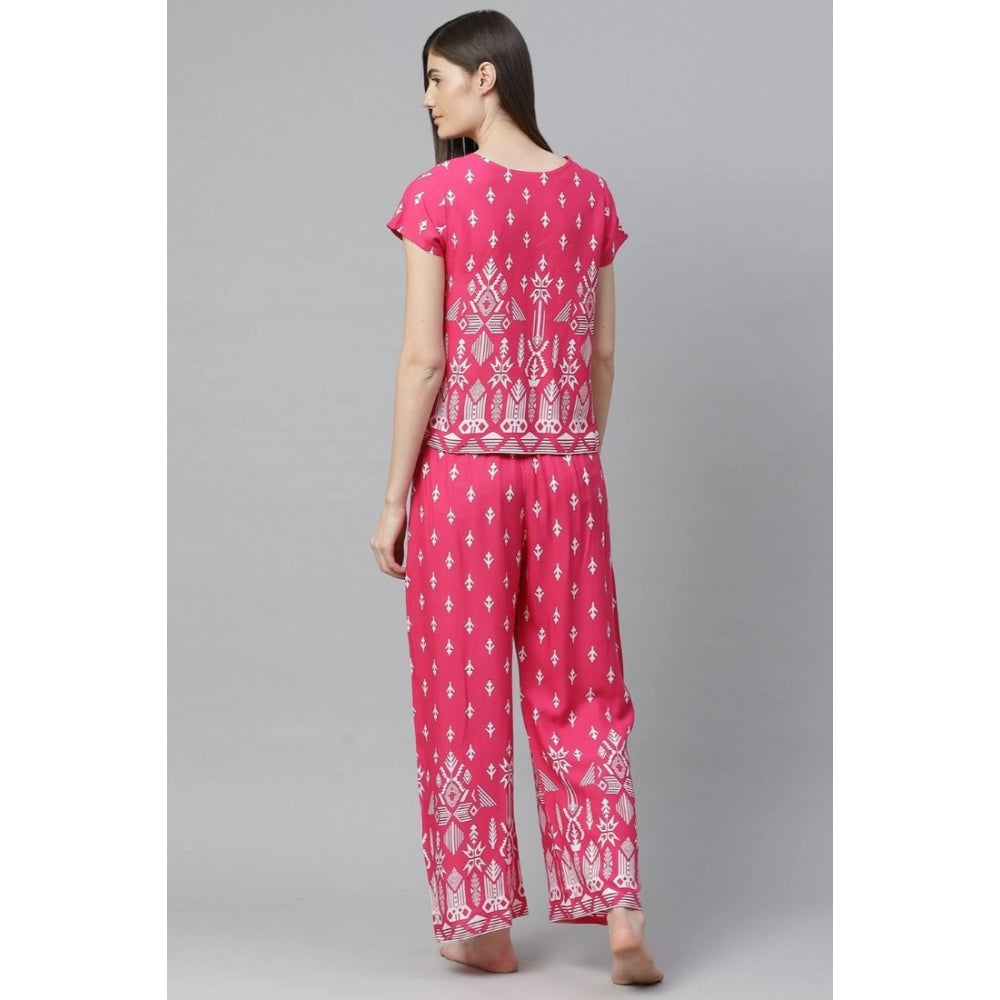 Seduva Women's Casual Short Sleeve Printed Rayon Pajama Set (Pink)