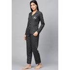 Seduva Women's Casual Full Sleeves Polka Dot Printed Rayon Shirt With Pyjama Pant Night Suit Set (Grey)