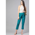 Seduva Women's Casual Solid Cotton Slub Trouser Pant (Rama Blue)