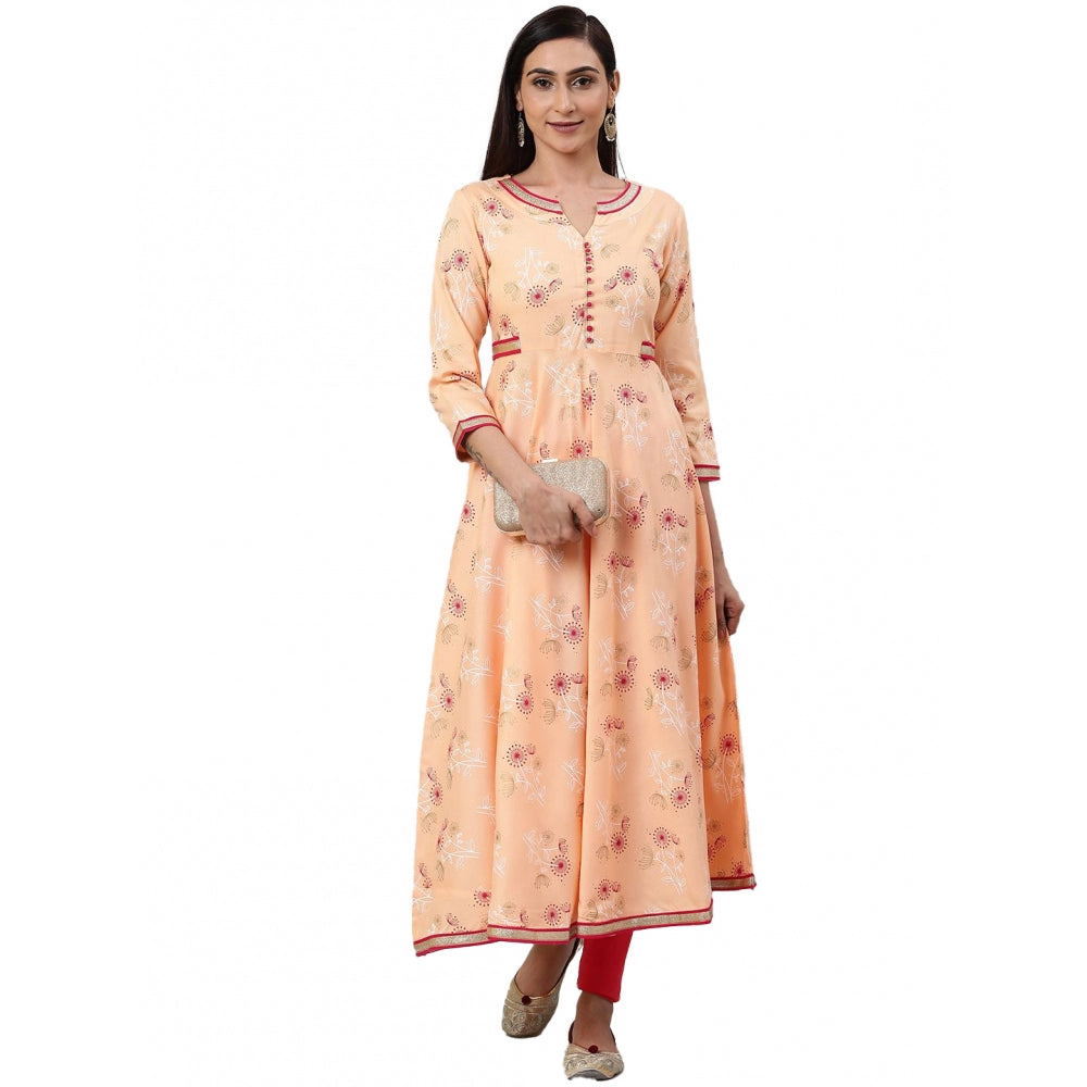 Seduva Women's Casual 3/4 th Sleeve Floral Printed Rayon Kurti (Peach)