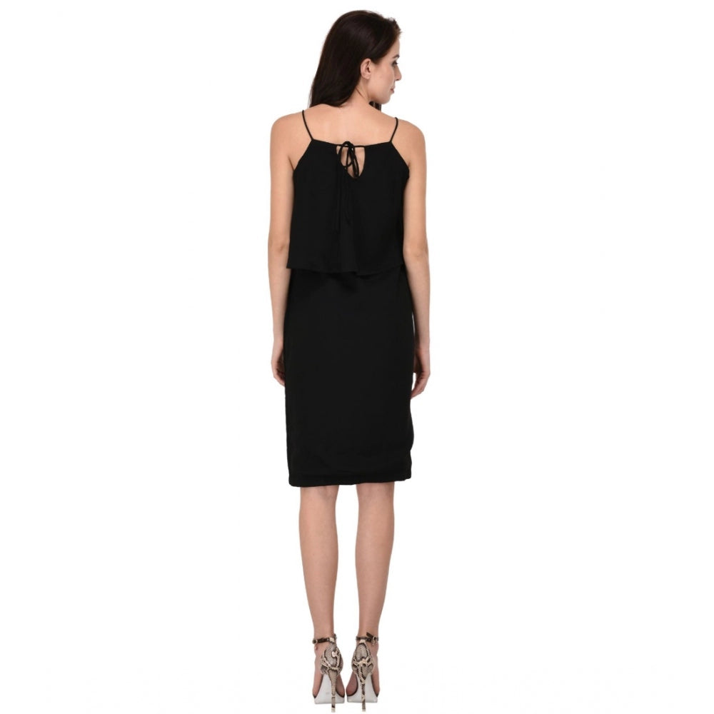 Seduva Women's Cotton Blend Solid Sleeveless Dress (Black)