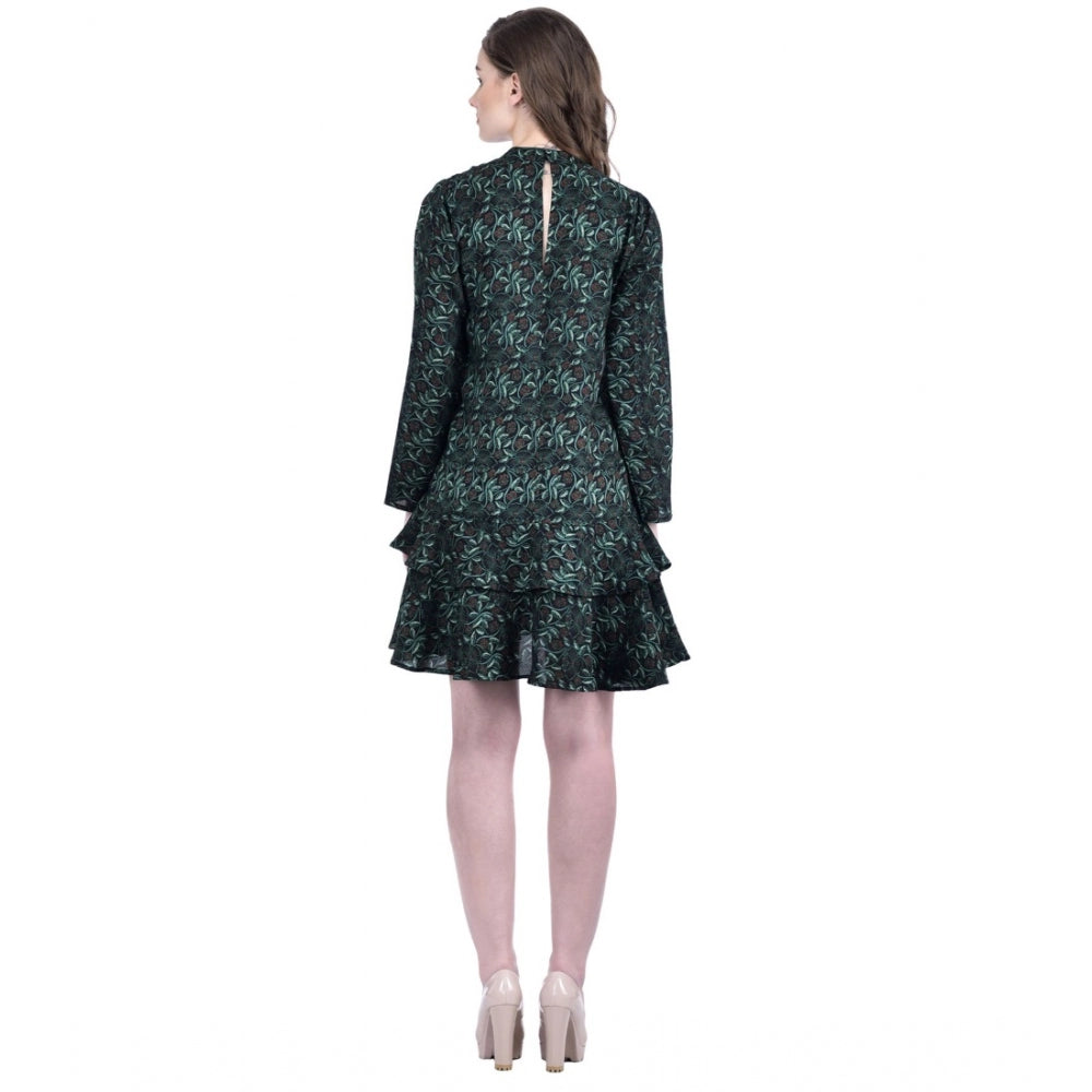 Seduva Women's Cotton Blend Floral Full Sleeves Dress (Green)