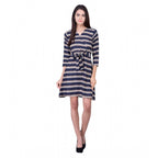 Seduva Women's Cotton Blend Solid 3-4 Sleeve Dress (Blue)