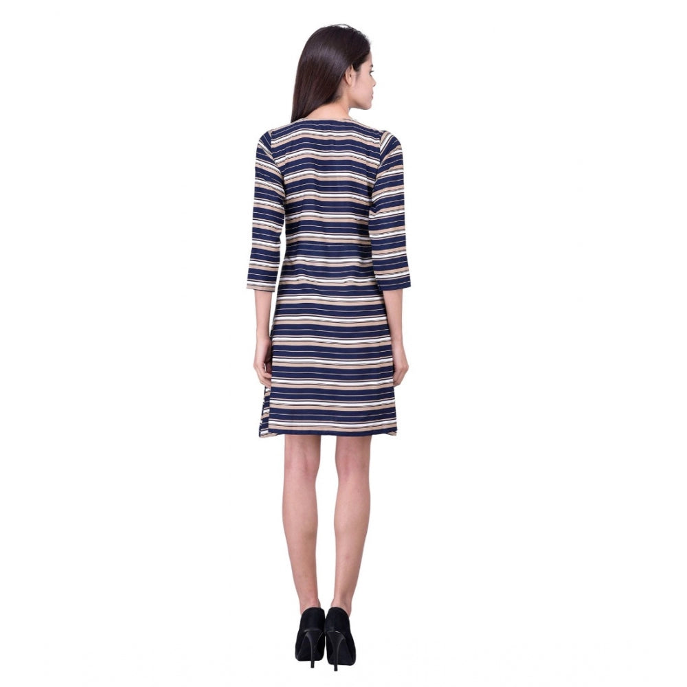 Seduva Women's Cotton Blend Solid 3-4 Sleeve Dress (Blue)