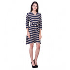 Seduva Women's Cotton Blend Solid 3-4 Sleeve Dress (Blue)